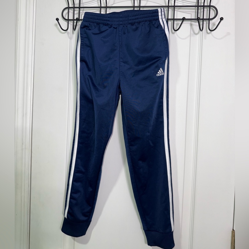 Adidas Blue and White Sweatpants with Iconic Stripes